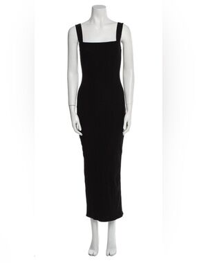 Reformation Black Square-Neck Ribbed Maxi Dress